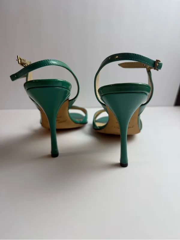 Jimmy Choo Green Patent Leather Strappy Slingback Stiletto Sandals Size 39.5‎ - Image 4