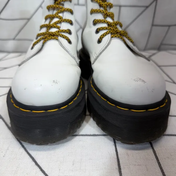 Dr. Martens Jadon Platform Boots Size 8 White Leather Side Zip Lug Sole‎ AW004 - Image 7