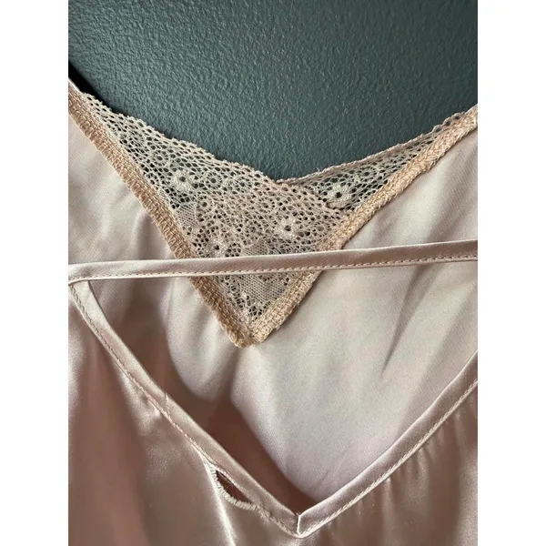 Linea Donatella Pale Pink Satin Slip Dress with Lace Detail Size Large - Image 7