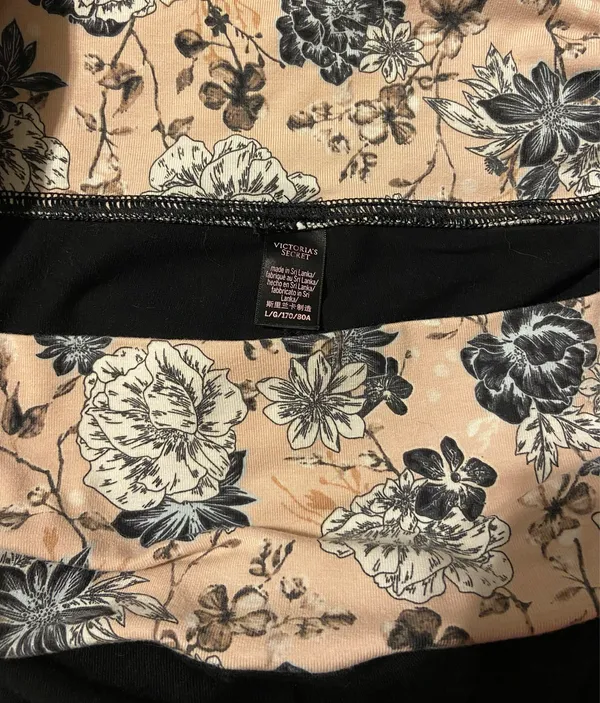 Victoria's Secret Black Leggings with Floral Printed Waistband - Image 2