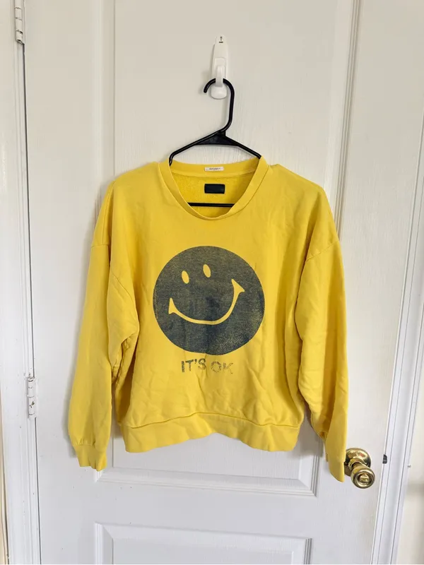 Mother The Drop Square Sweatshirt Yellow Smiley - Image 4
