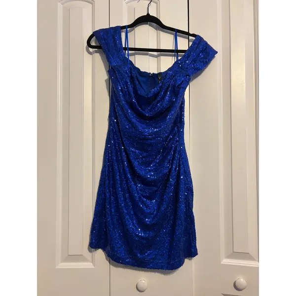 Windsors Blue Sequin Off The‎ Shoulder Bodycon Mini Dress Ruched Party - Image 3