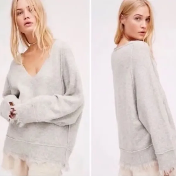 FREE PEOPLE Irresistible Gray Wool Fringe Sweater Pullover Top - Image 4