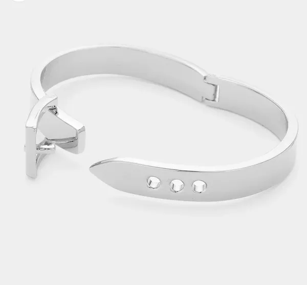 Metal Belt Buckle Hinged Bangle Bracelet - Image 2