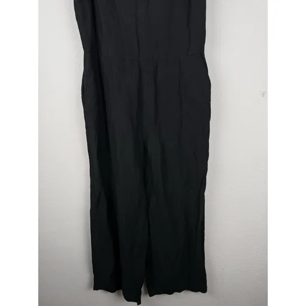 Loft Women's Jumpsuit Black‎ Linen Blend Sleeveless Wide Straight Pockets Size 8 - Image 5