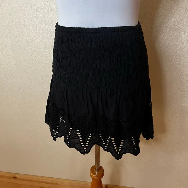 Ulla Johnson black smocked waist scalloped eyelet lace skirt WOMENS 4 - Image 3