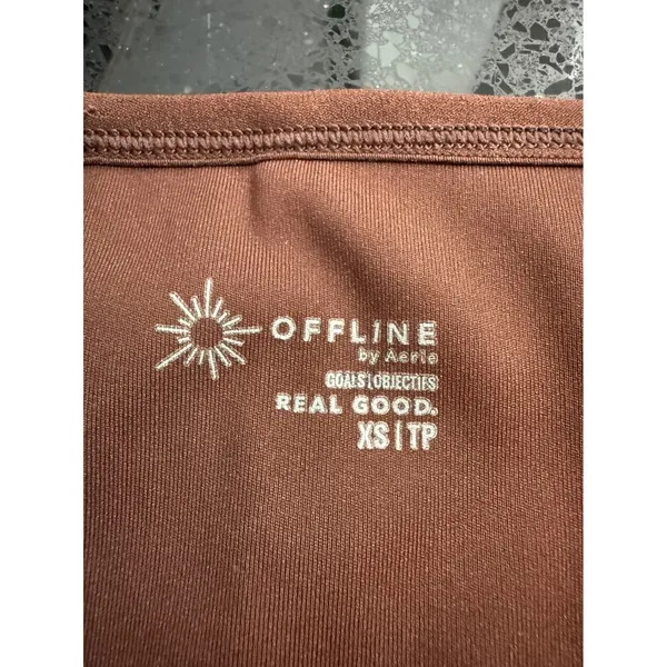 OFFLINE by Aerie‎ Goals Ribbed Short Sleeve V-Neck Crop Top Brown XS Activewear - Image 4