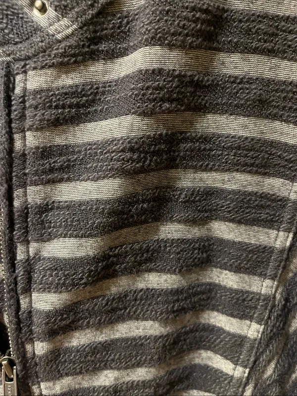 Free People Charcoal & Light Gray Striped Zip Peplum Jacket - Image 5