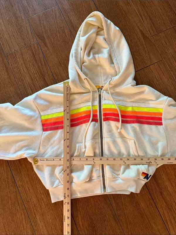 Aviator Nation 5 STRIPE CROPPED ZIP HOODIE- size Medium - Image 6