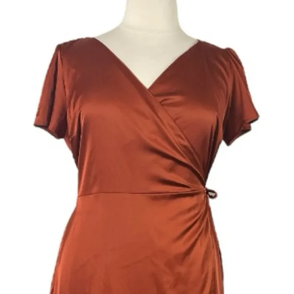 Baltic Born Maxi Wrap Dress Short Sleeve Burnt Orange Satin Women’s Size XXL - Image 7