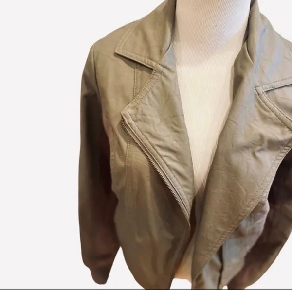 Urban Outfitters Jack Faux Leather Bomber Jacket Moto Taupe M - Image 3