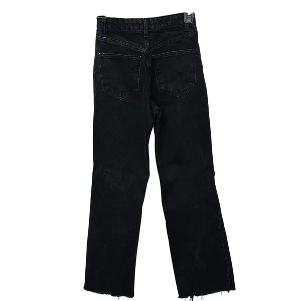 ZARA‎ Black Rigid Denim High Rise Ripped Distressed Wide Leg Full Length Jeans 4 - Image 8
