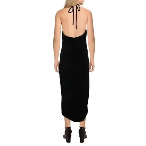 Bardot Alisa Midi Velour Dress Women's 12 Black Halter Knee Length Sleeveless - Image 2