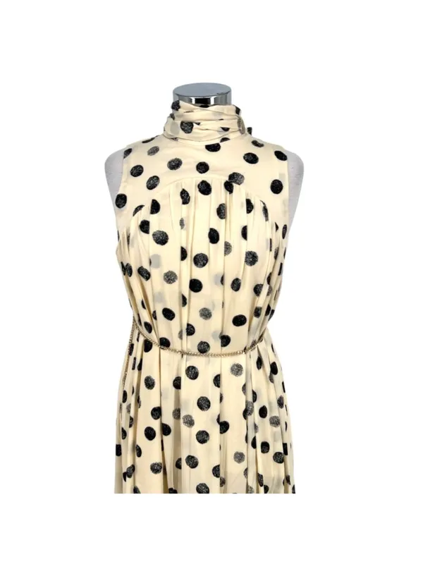Urban Daizy Maeve Retro Polka Dot Sleeveless Dress Cream Black Size Medium NWT - Image 2