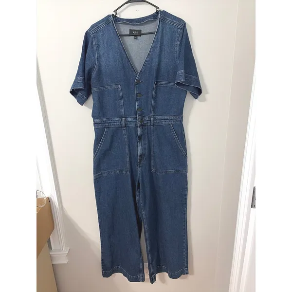 Rails Blue Moon Denim Jumpsuit Wide Leg V-Neck Button Front Blue XXL - Image 2