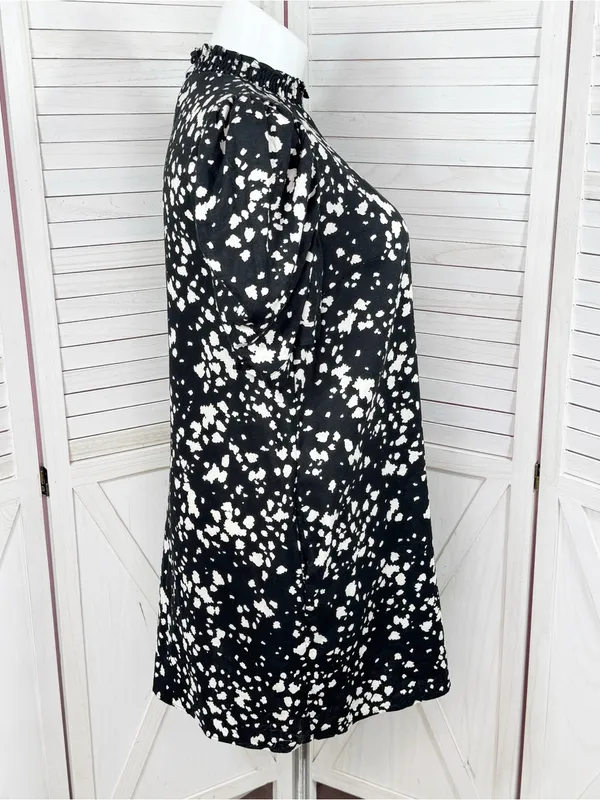 Who What Wear Linen Puff Sleeve Spotted Mini Shift Dress Black White Large - Image 4