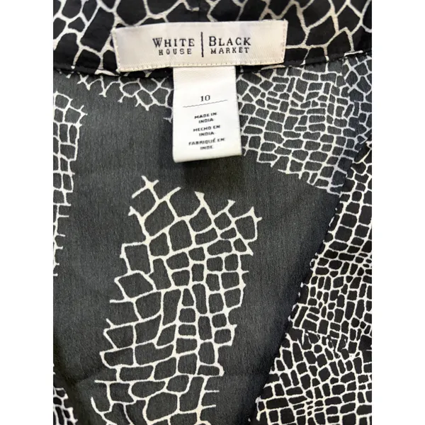 White House Black Market Blouse 10 Black White Abstract Career Chic Top - Image 3