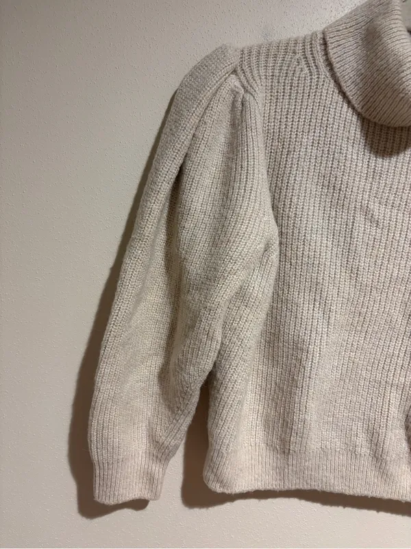 J. Crew Cream Cropped Puff Sleeve Turtleneck Sweater Wool Alpaca Size Medium - Image 6