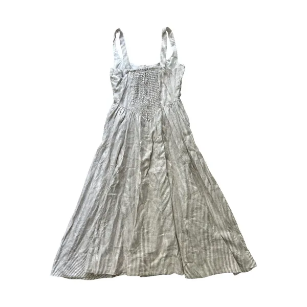 Reformation Balia Linen Midi Dress Size 10 Tan White Striped Smocked Sleeveless - Image 10