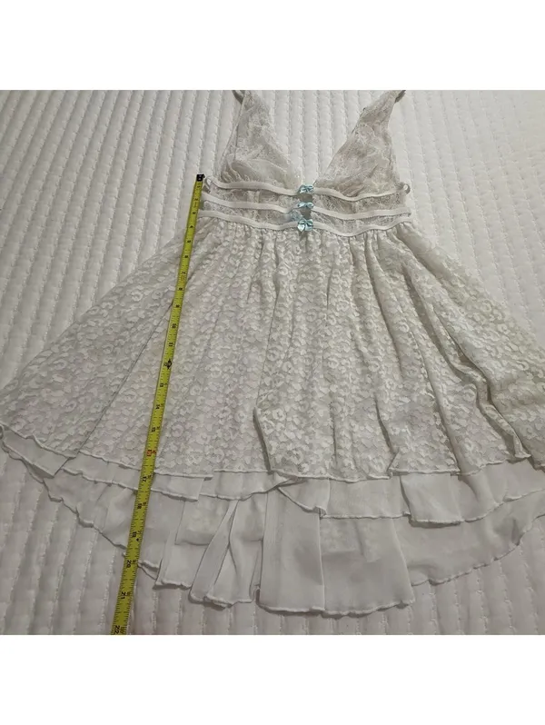 Betsey Johnson White Lace Babydoll Chemise Slip Sz M Medium Bridal Hi Lo - Image 3