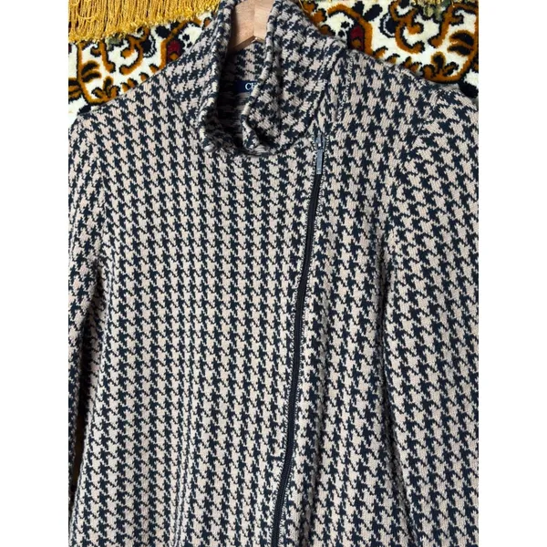 Chaps Houndstooth Asymmetric Zip Cowl Neck Sweater Soft 100% Cotton Size L - Image 3