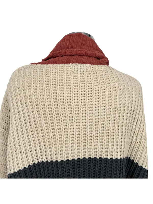 POL Chenille Colorblock Oversized Turtleneck Sweater Orange Ivory Size Medium - Image 9
