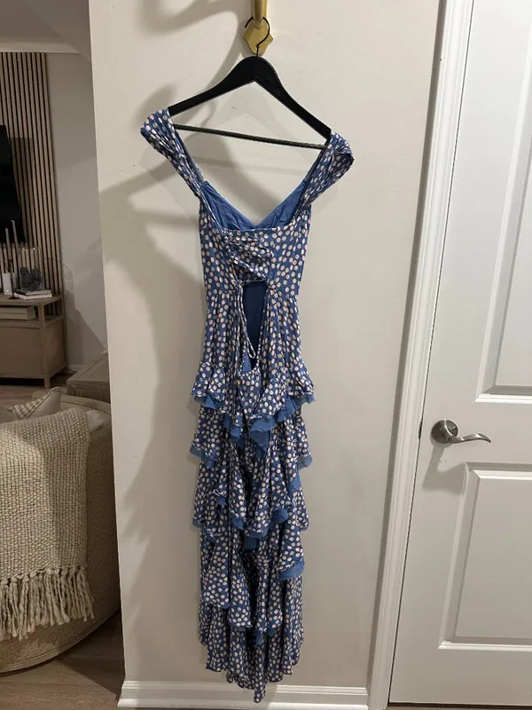FREE PEOPLE Moon River Polka Dot Dress in Blue Size Medium - Image 6