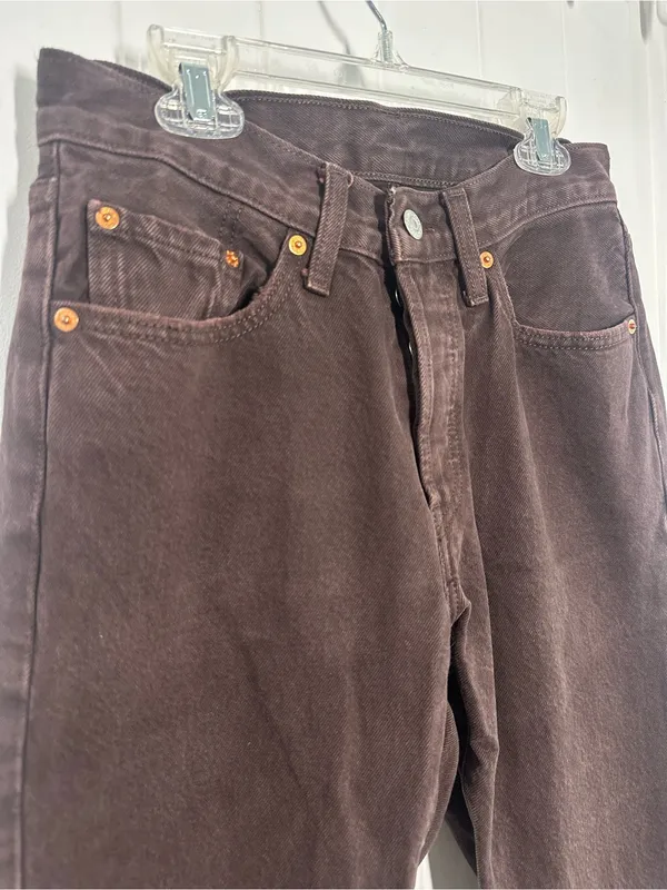 Levi’s 501 High-Rise Straight Leg Brown Denim Jeans with Frayed Hem - Image 2