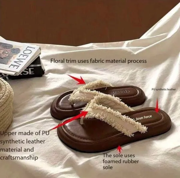 Women’s summer flat flip flop with fringe - Image 2