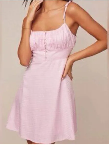 Astr Pink Tie-Shoulder Mini Dress with Ruched Bodice Size M 100% Viscose - Image 2