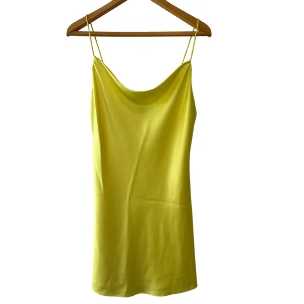 Alice + Olivia Neon Yellow Satin Cowl Neck‎ Slip Mini Dress Size 6 - Image 3