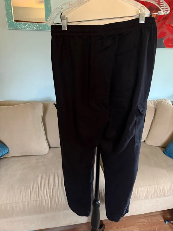 Love Tree Cargo Linen Pants Womens L Large Trousers High Rise Jogger Black - Image 4