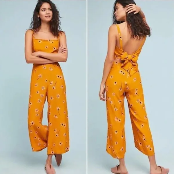 Faithfull The BranD Anthropologie Wide Leg Jumpsuit Floral Orange Size L - Image 10