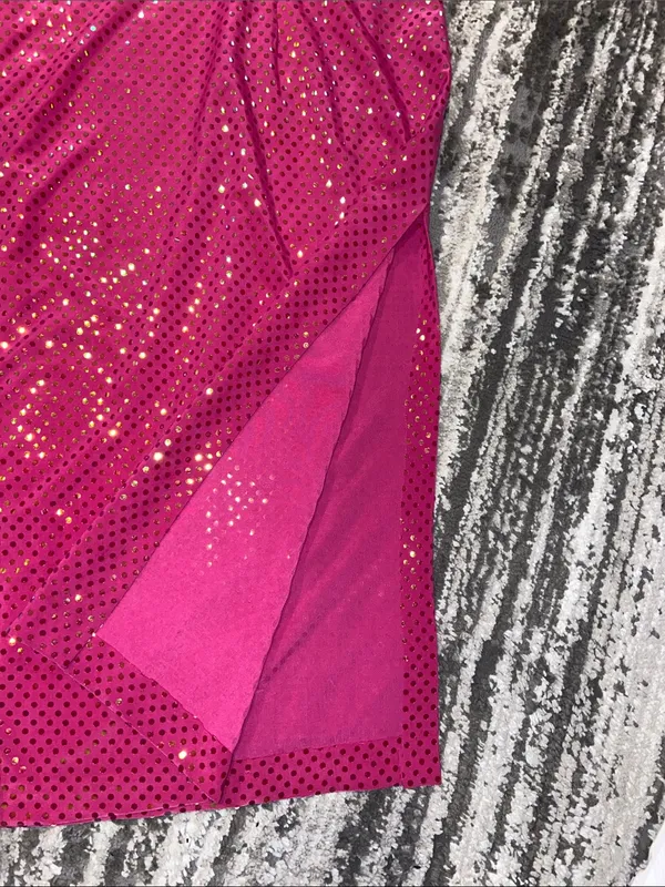 Y2K one shoulder, pink hologram sequin dress - Image 4