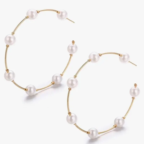 Gold and Pearl Hoop Earrings - Image 3