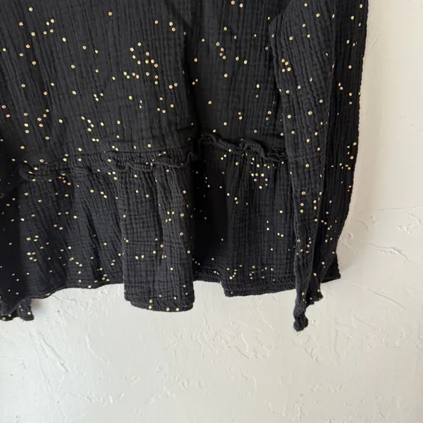 Peace n' love Blouse Womens Medium Black Gold Dot Long Sleeve Peplum‎ Top Boho - Image 3