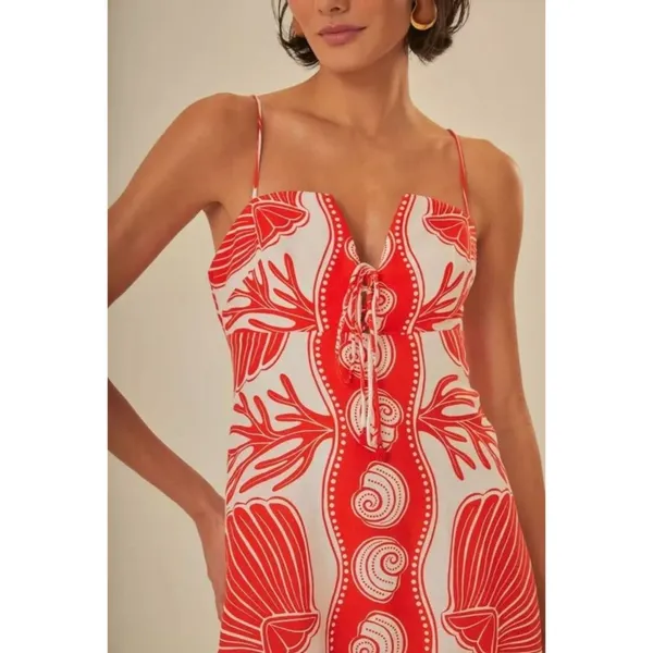 NWOT FARM RIO White Red Ainika Shell Maxi Dress Size M Linen Blend - Image 2