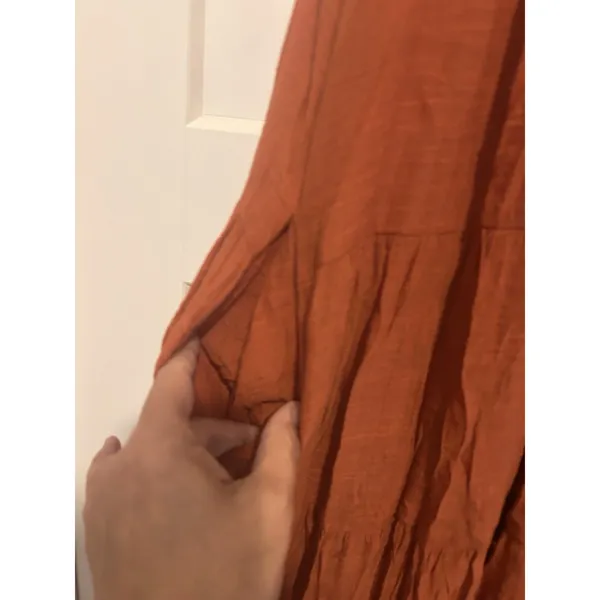 Entro Rust Orange Gauze Tie Neck Tiered Sleeveless Tank Boho Maxi Dress Small - Image 6