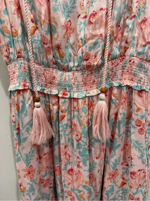 Roller Rabbit Amandine Frida Midi Dress Pink Tassels Smocked Waist Size XS NWOT - Image 6