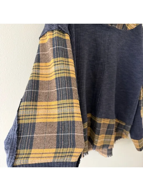Oli & Hali Grunge Oversized Indie Sleeze Plaid Patchwork Thermal Blouse small - Image 9