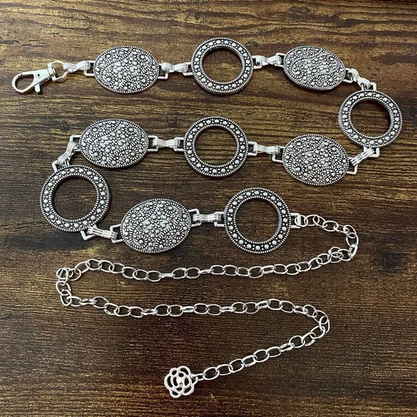 Silver Y2K Textured Oval Open Ring Chain Belt, Fits 27 to 44 Inches, X7GA1364 - Image 6