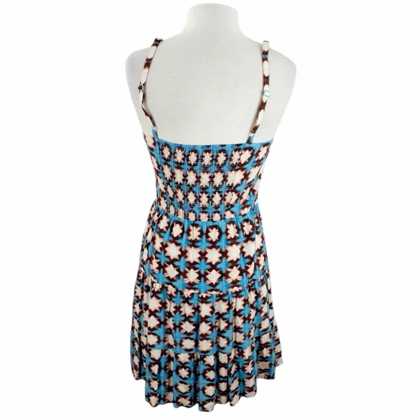 LOFT Geo Print Mini Dress Boho Indie Coastal Summer Size 6 Blue Spaghetti Strap - Image 6