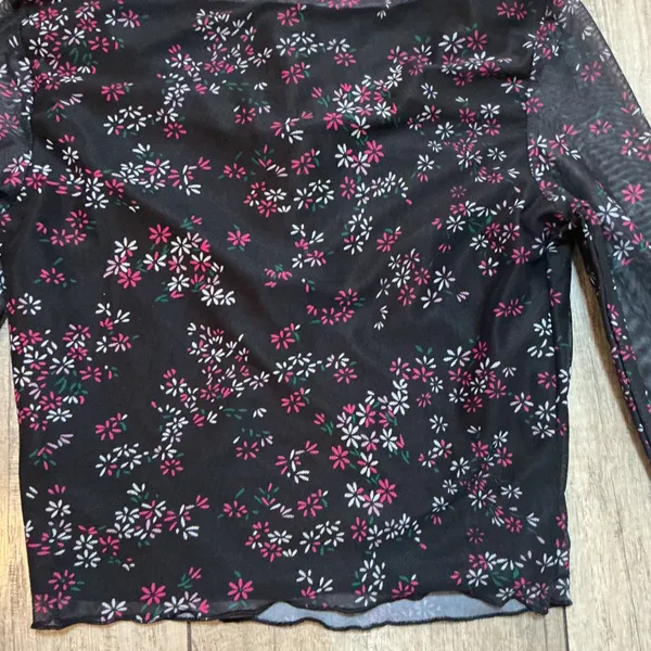 90s/00s Black Floral Fairycore Top w/ Pink Ribbon Ties‎ Sz xs - Image 6