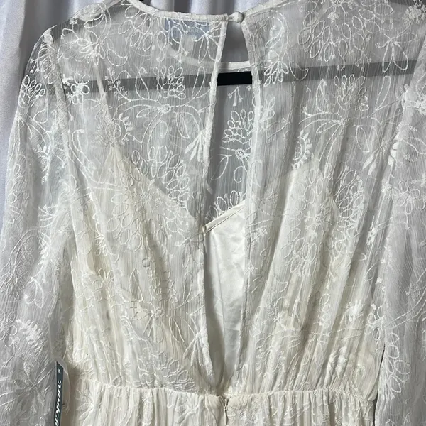 ModCloth Ivory Lace Maxi Dress Long Sleeve Sheer Overlay Lined Size S - Image 12