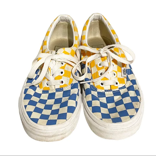 Vans OTW Womens 7.5‎ Primary Checker Blue Yellow Low Top Lace Shoes Sneakers - Image 2