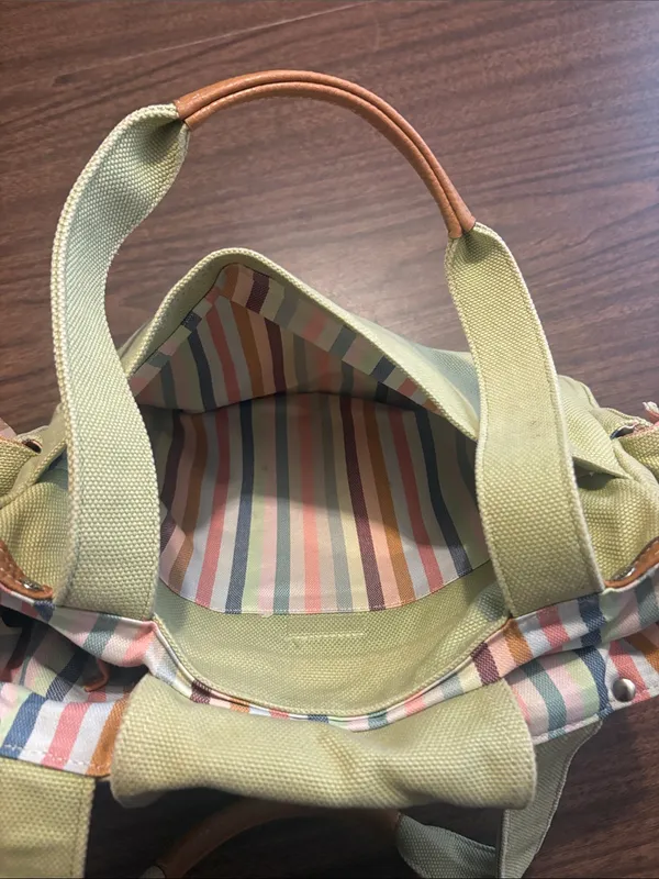Fossil VINTAGE Canvas Tote Bag in Light Green with Leather Trim - Image 6