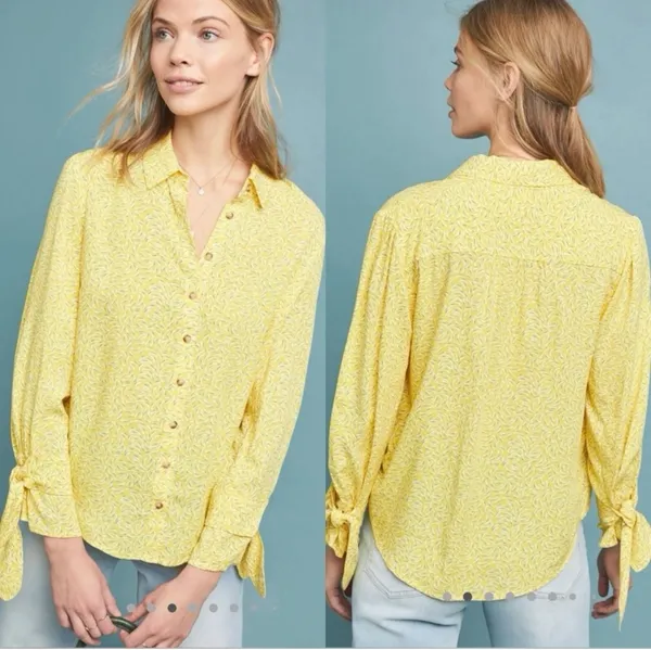 Maeve Anthropologie Blithe Yellow Patterned Button Down ✨ - Image 3