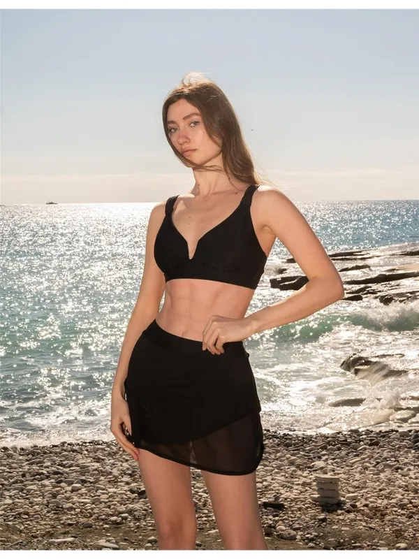 Hanna Nikole 2 PCS High Waist Bikini Tummy Control Black Swimsuit Skirt LARGE - Image 2