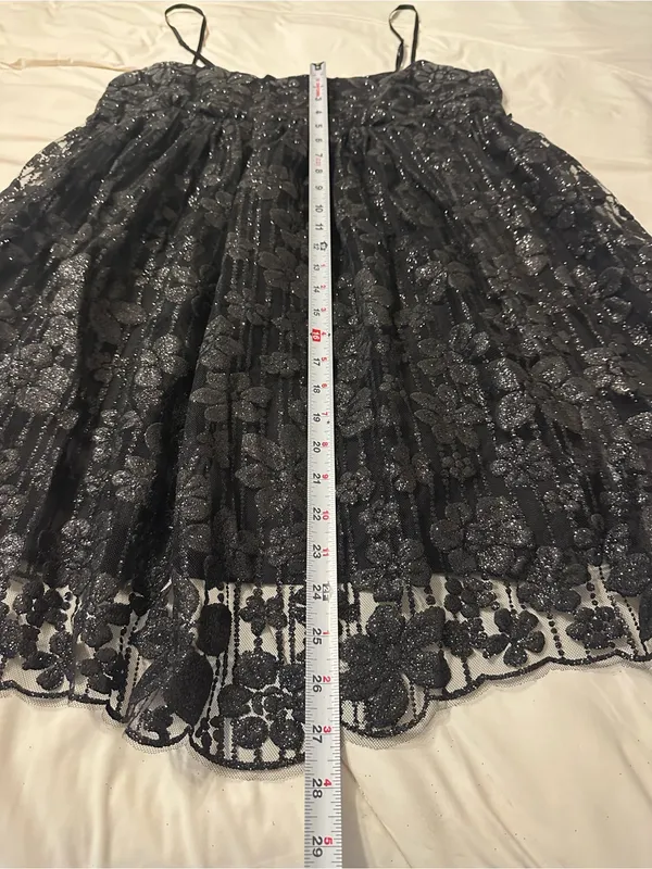 Free People All That Glitters Shimmery Black Lace Mini Dress — Size M - Image 13