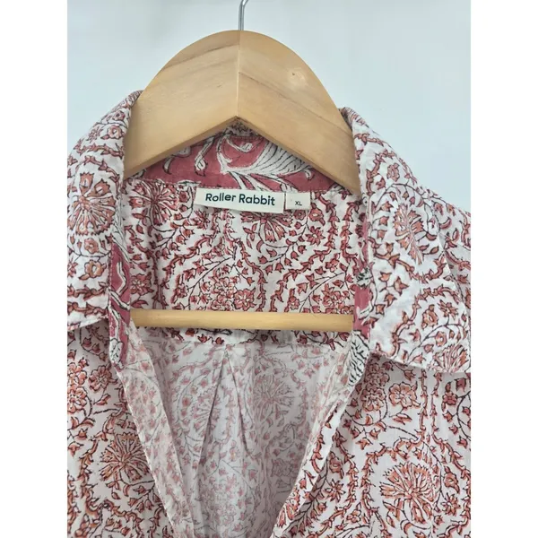Roller Rabbit Button Down Shirt Womens XL Pink White Block Print‎ Cotton Boho - Image 2